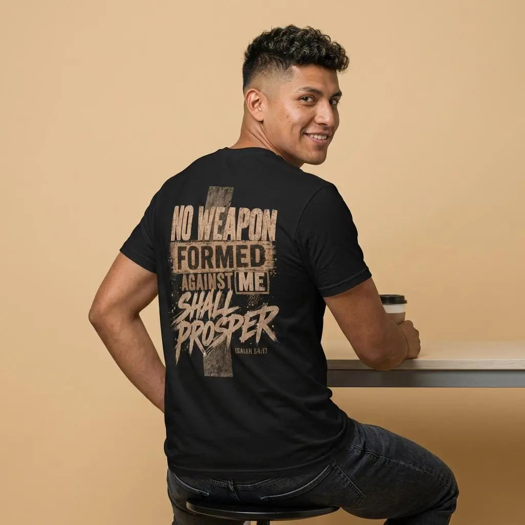Mens Christian Comfort Colors Shirt | Faith-Based Christian Tee for Men| No Weapon Formed Against Me Shirt | Isaiah 54:17 Christian T-Shirt