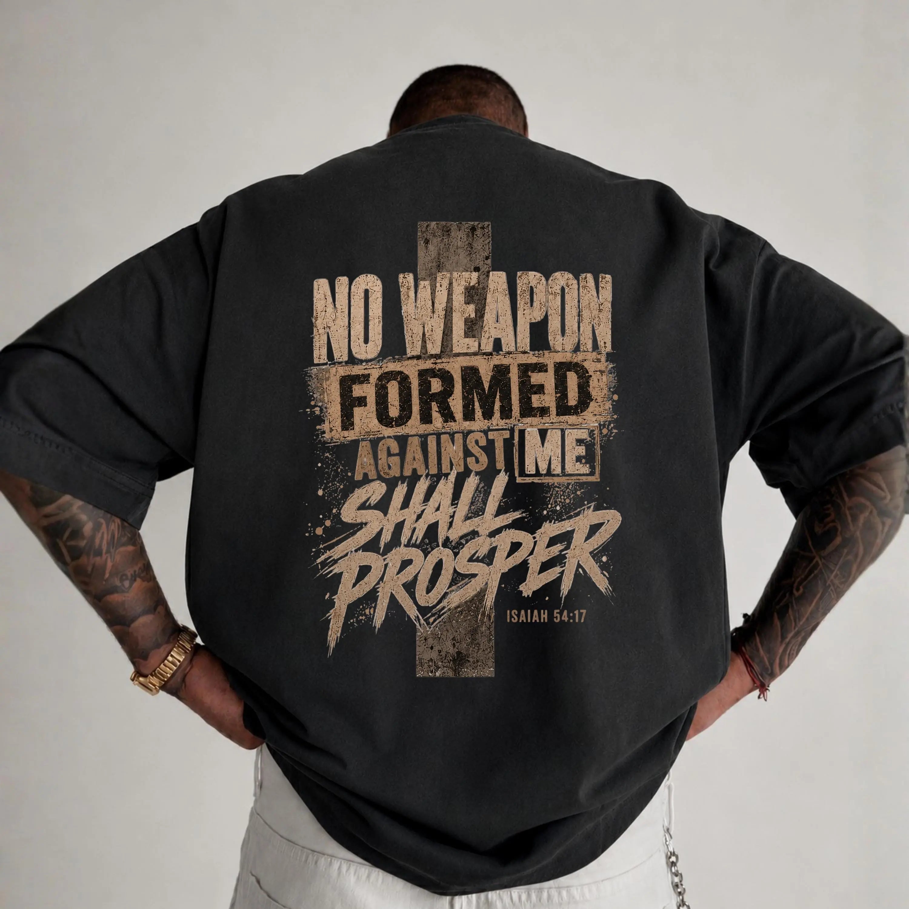 Mens Christian Comfort Colors Shirt | Faith-Based Christian Tee for Men| No Weapon Formed Against Me Shirt | Isaiah 54:17 Christian T-Shirt