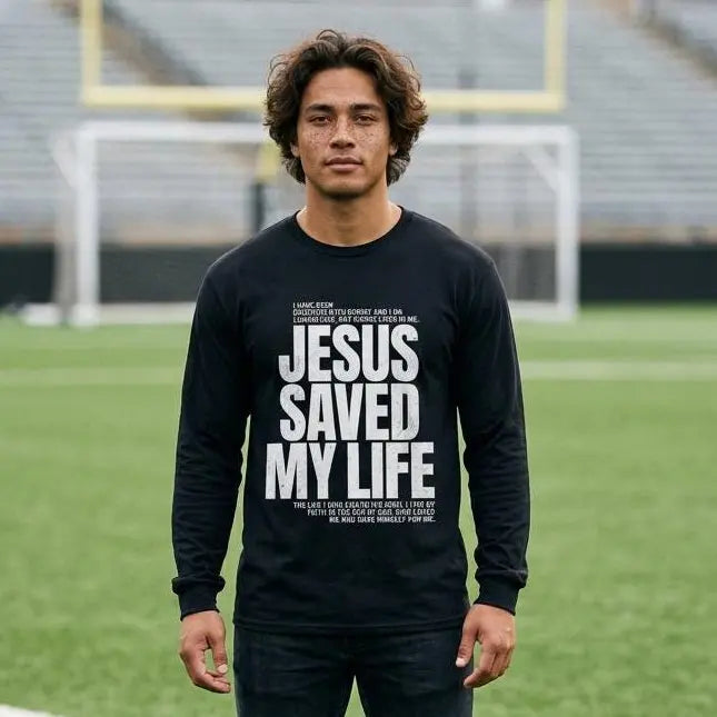 Jesus Saved My Life Shirt | Comfort Colors Long Sleeve Christian Tee | Bible Verse Shirt | Faith Based Apparel | Mens Religious Gift
