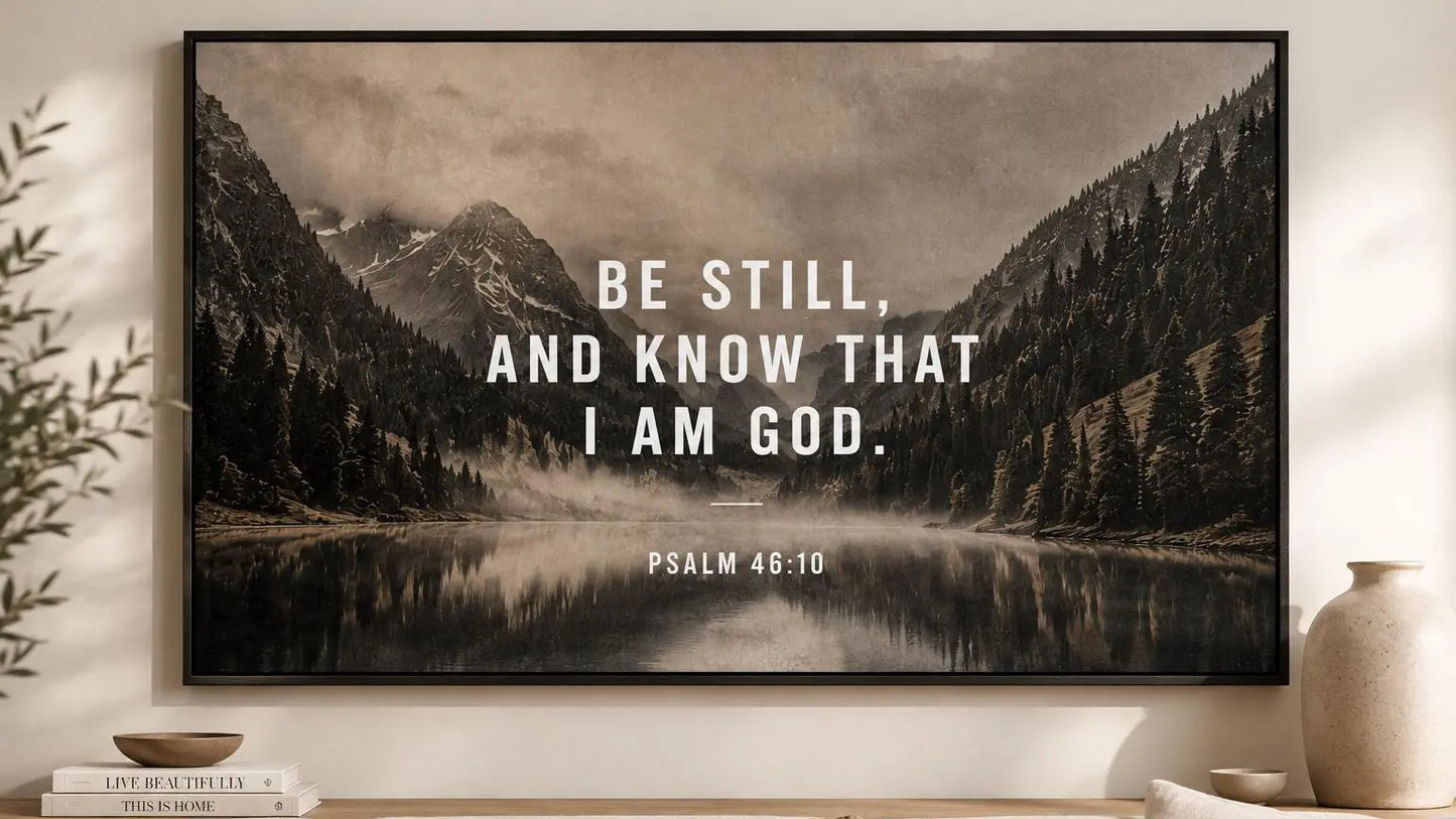 Be Still and Know Framed Wall Art, Psalm 46:10 Poster, Christian Home Decor, Premium Matte Print with Metal Frame, Neutral Living Room Art