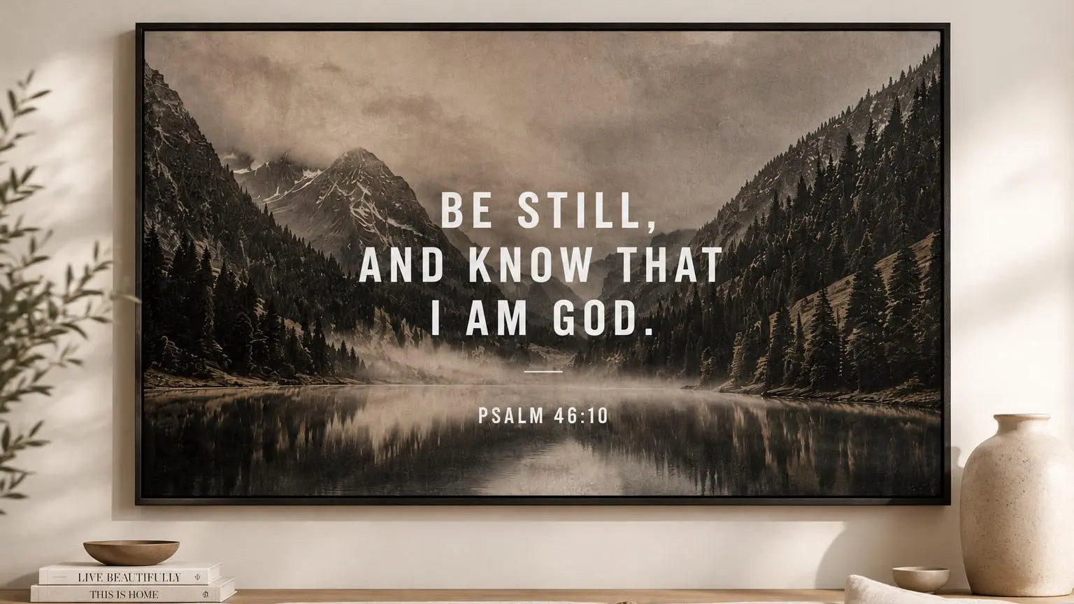 Be Still and Know Framed Wall Art, Psalm 46:10 Poster, Christian Home Decor, Premium Matte Print with Metal Frame, Neutral Living Room Art