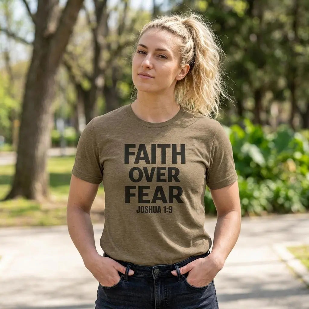 Faith Over Fear Christian Shirt, Joshua 1:9 Tee, Bella Canvas 3001, Bold Faith Shirt, Christian Graphic Tee, Inspirational Gift