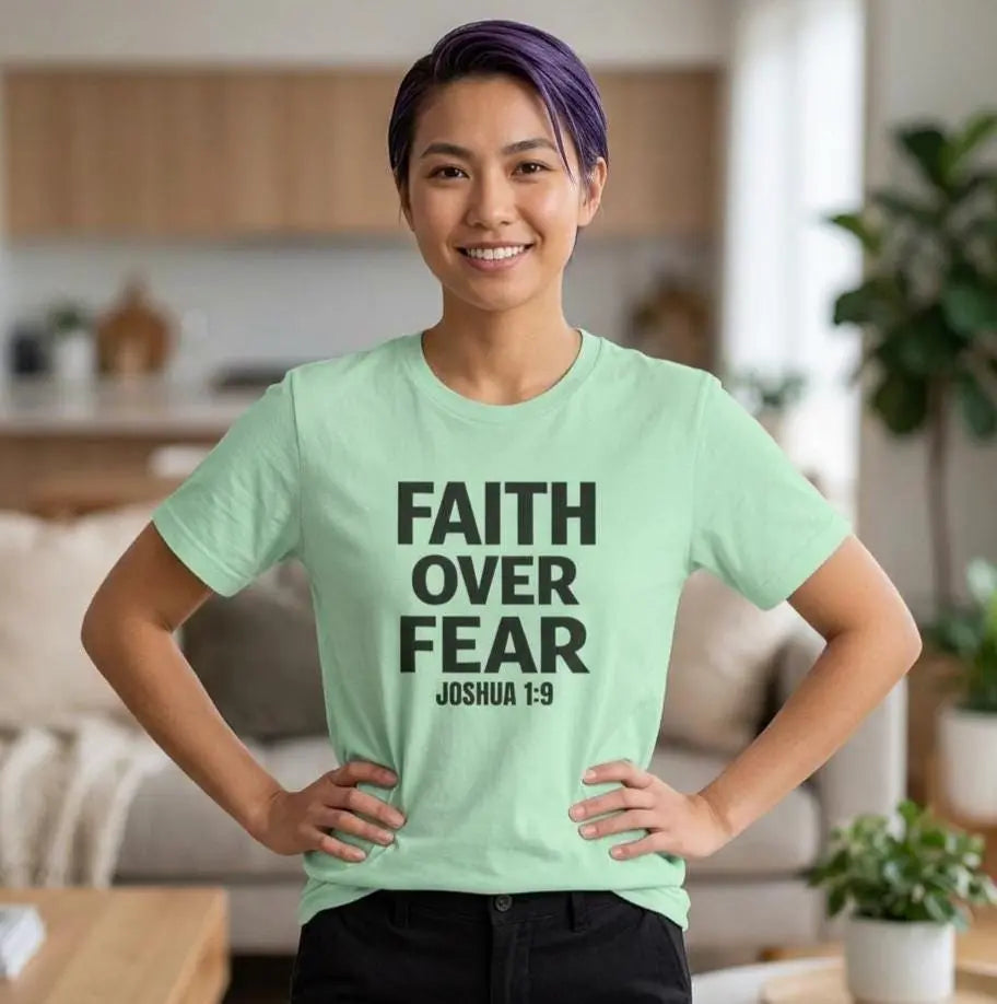 Faith Over Fear Christian Shirt, Joshua 1:9 Tee, Bella Canvas 3001, Bold Faith Shirt, Christian Graphic Tee, Inspirational Gift