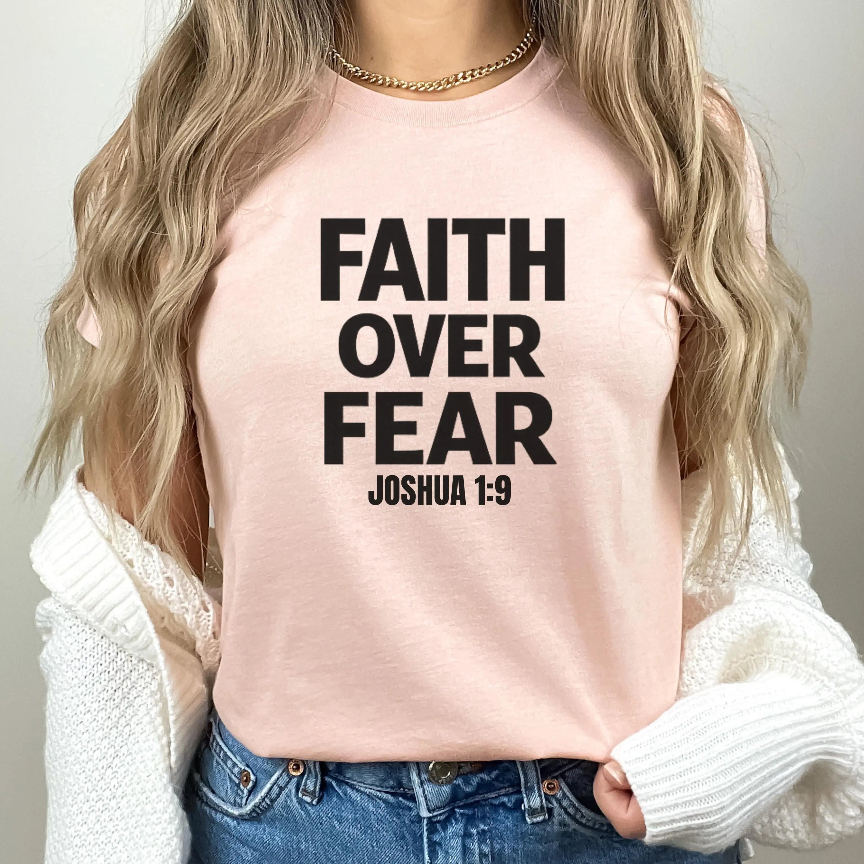 Faith Over Fear Christian Shirt, Joshua 1:9 Tee, Bella Canvas 3001, Bold Faith Shirt, Christian Graphic Tee, Inspirational Gift