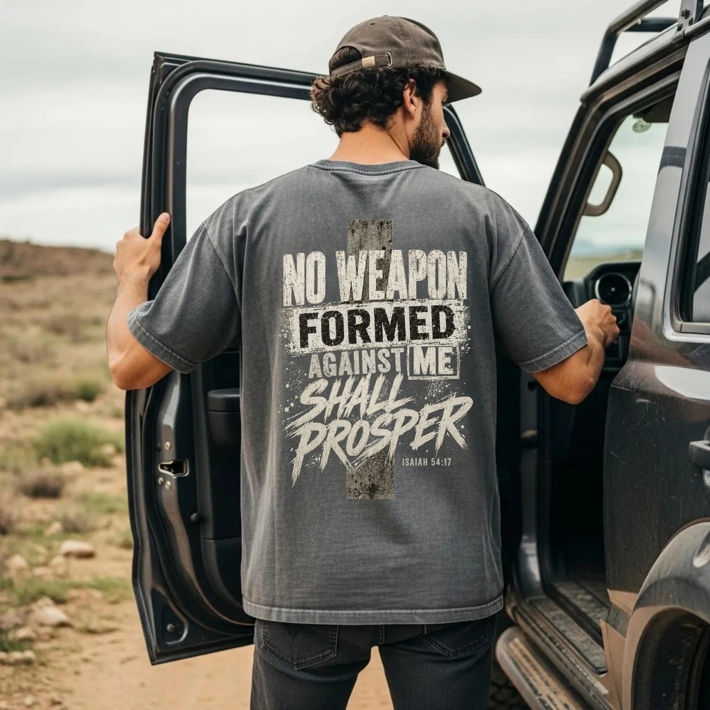 Mens Christian Comfort Colors Shirt | Faith-Based Christian Tee for Men| No Weapon Formed Against Me Shirt | Isaiah 54:17 Christian T-Shirt