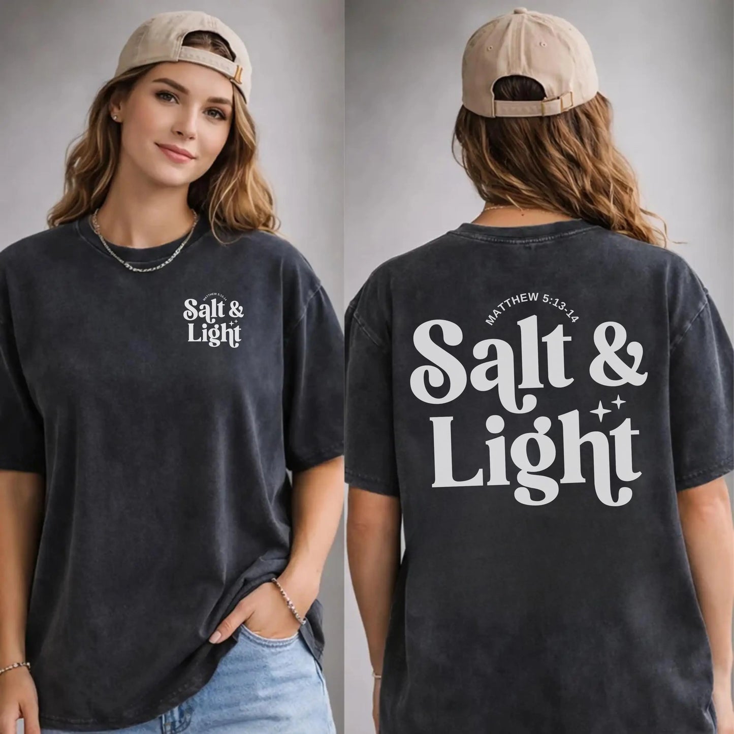 Salt & Light Christian T-Shirt | Oversized Faith Tee | Comfort Colors Graphic Shirt | Vintage Washed Christian Apparel | Church Tee