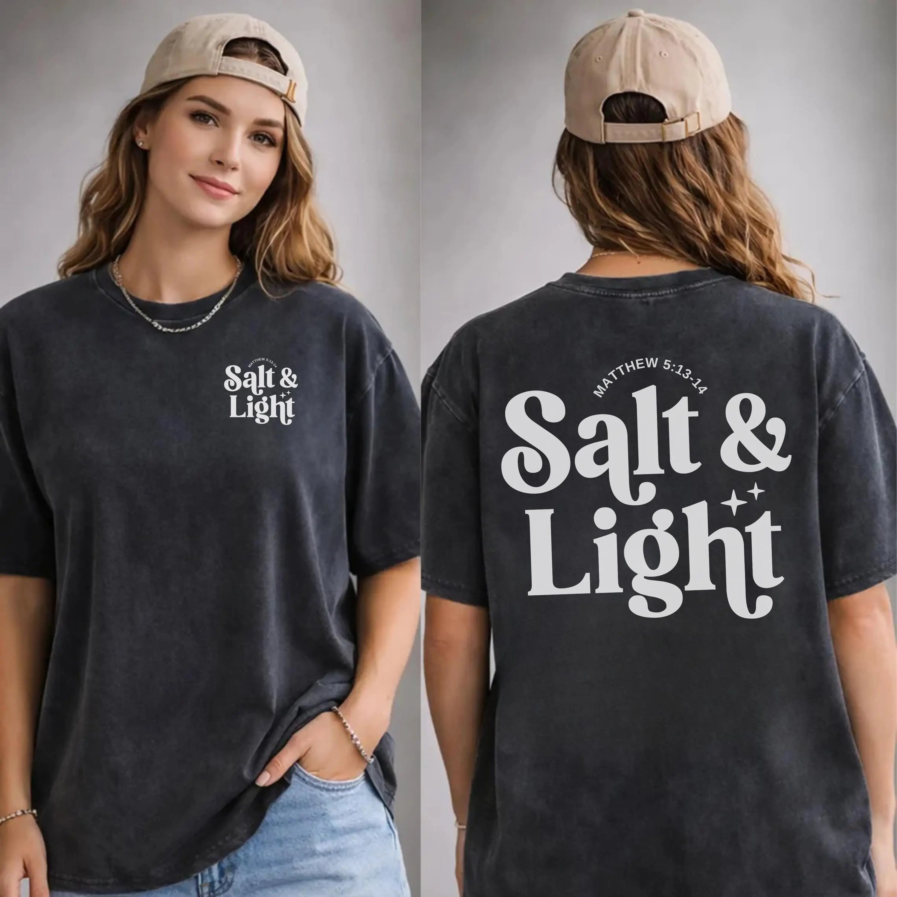 Salt & Light Christian T-Shirt | Oversized Faith Tee | Comfort Colors Graphic Shirt | Vintage Washed Christian Apparel | Church Tee