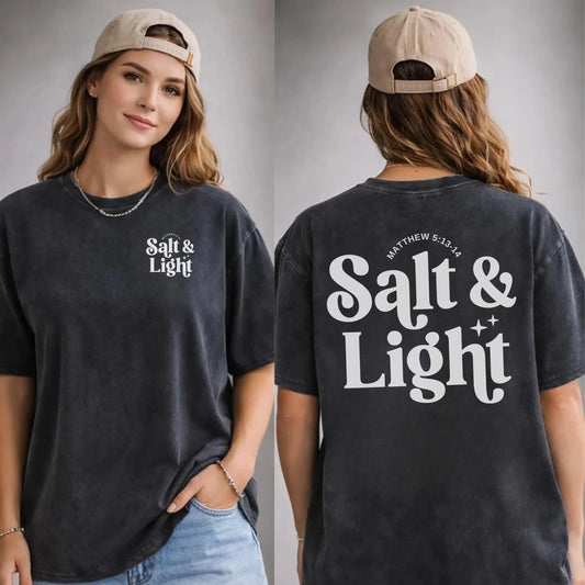 Salt & Light Christian T-Shirt | Oversized Faith Tee | Comfort Colors Graphic Shirt | Vintage Washed Christian Apparel | Church Tee