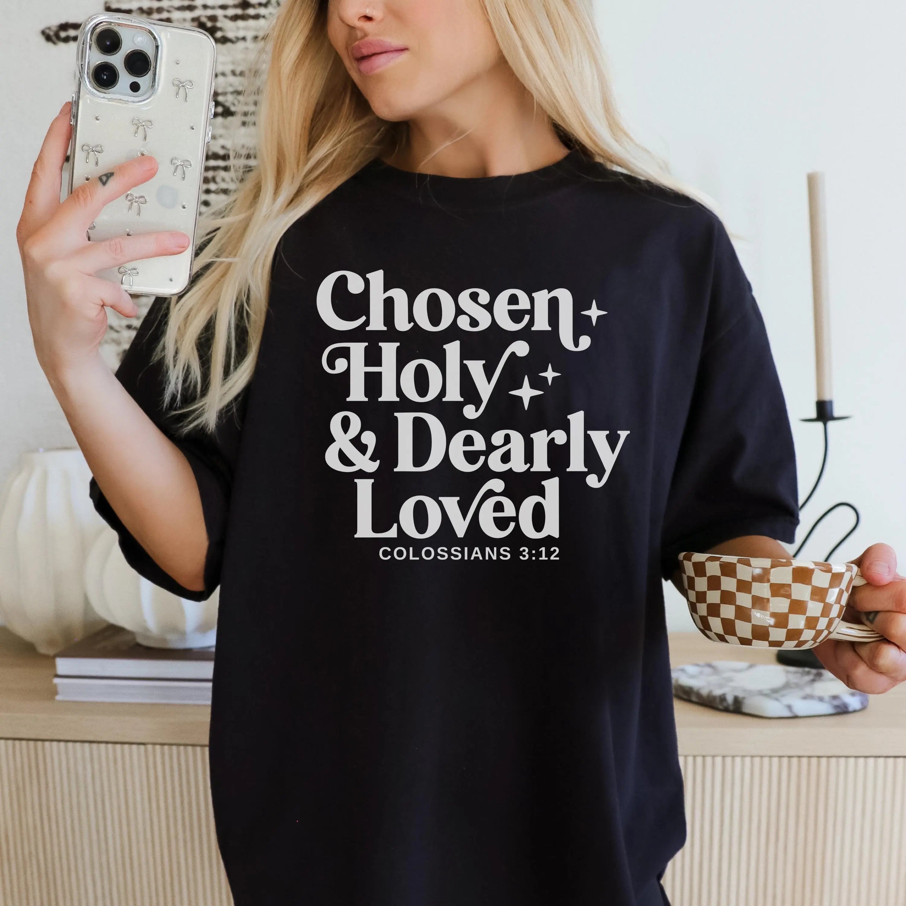 Christian Comfort Colors Shirt, Chosen Holy & Dearly Loved Tee, Faith Based Women's Apparel, Christian Scripture Tee, Trendy Church Shirt