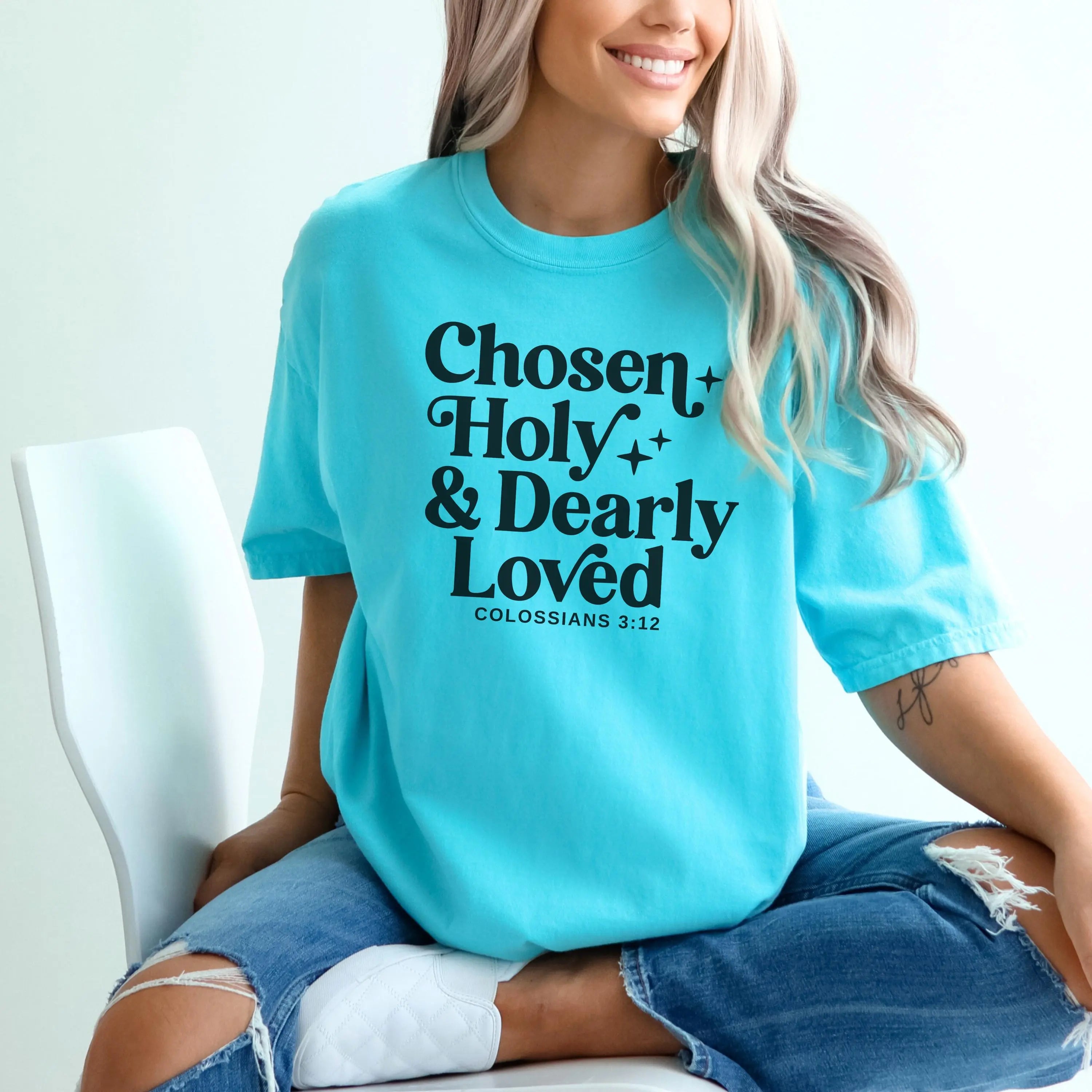 Christian Comfort Colors Shirt, Chosen Holy & Dearly Loved Tee, Faith Based Women's Apparel, Christian Scripture Tee, Trendy Church Shirt