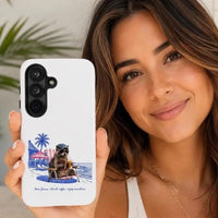 Cute Christian Phone Case, Beach Raccoon Phone Cover, Love Jesus Drink Coffee Enjoy Sunshine, Christian Gift for Women