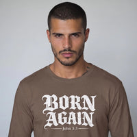 Christian Streetwear Long Sleeve Shirt | Born Again Comfort Colors Mens Bible Verse Tee | Faith Based Clothing Religious Gift for Him