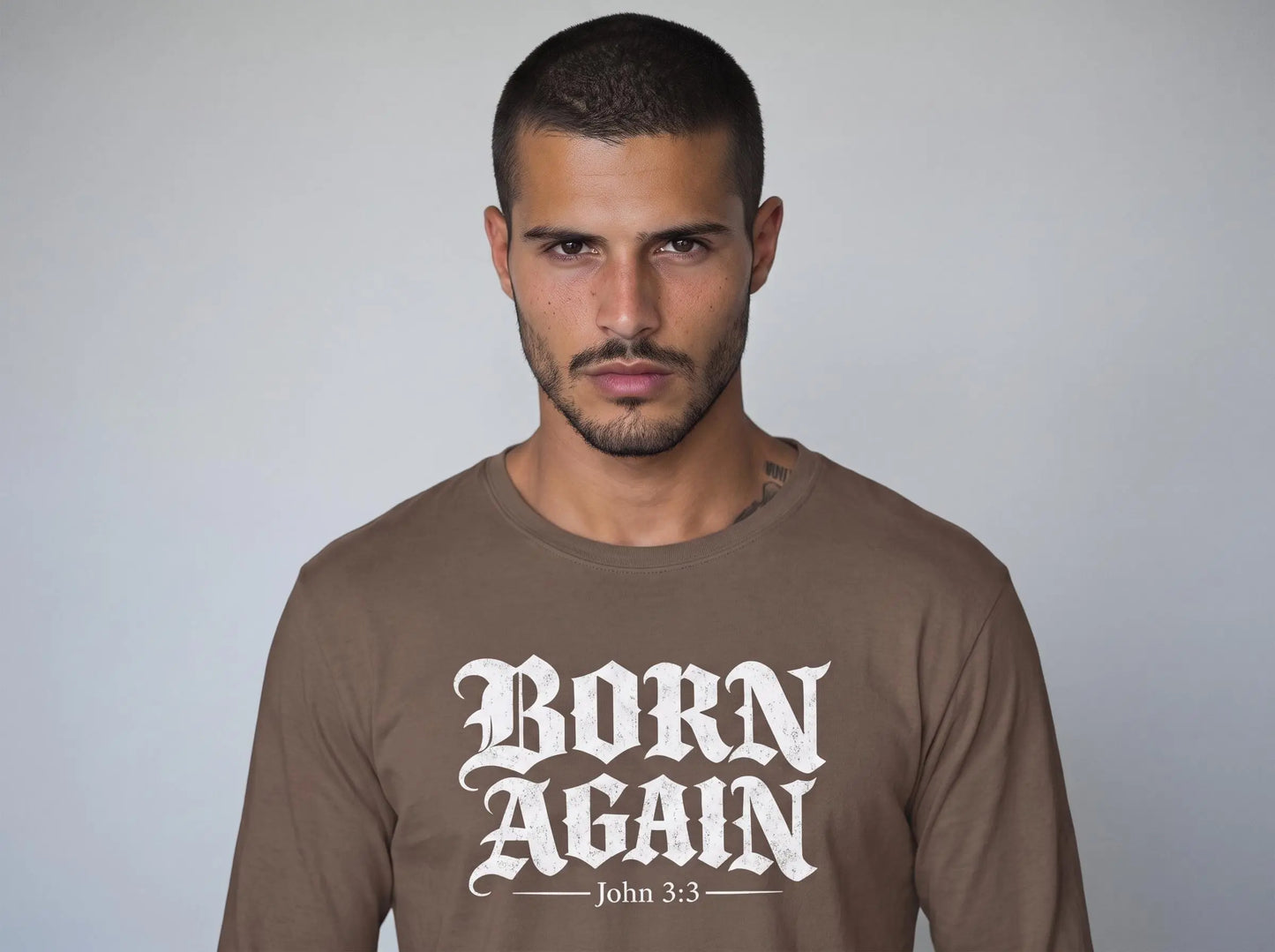 Christian Streetwear Long Sleeve Shirt | Born Again Comfort Colors Mens Bible Verse Tee | Faith Based Clothing Religious Gift for Him