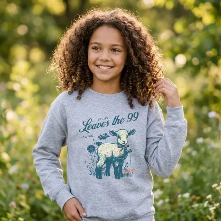 Leaves the 99 Lamb Sweatshirt | Faith Gift for Boys Girls | Youth Christian Crewneck | Youth Faith Gift | Kids Crewneck |