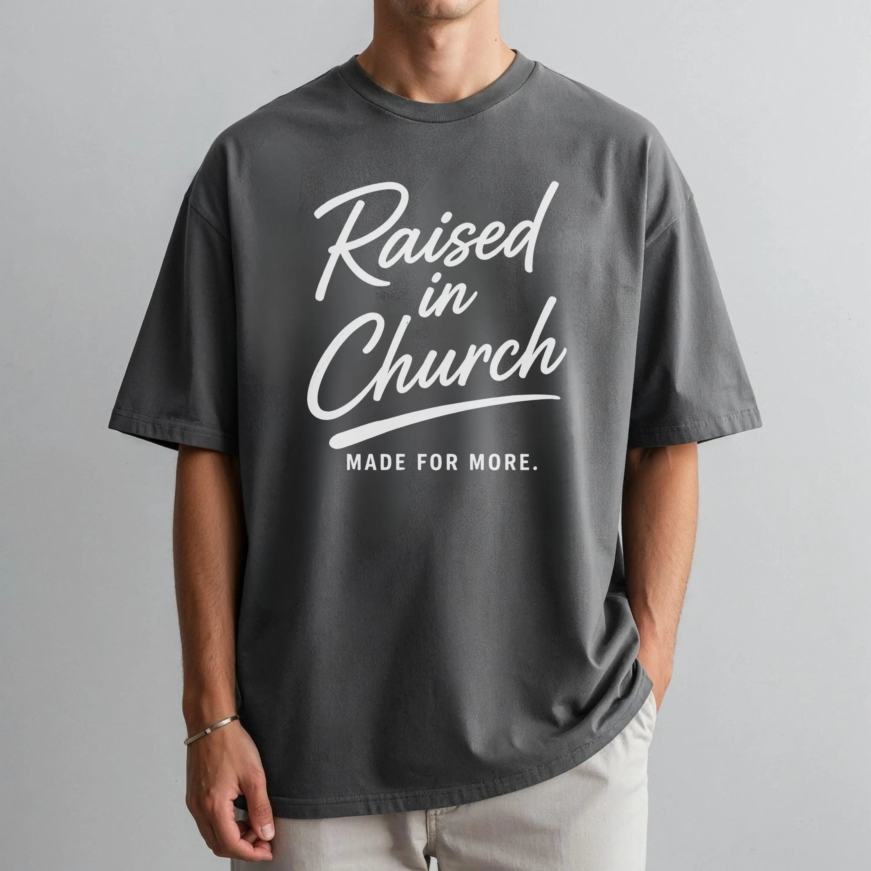 Raised In Church – Graphic Tee | Mens Church Shirt | Oversized Christian tee | Comfort Colors Christian Top | Trendy Church T-shirt