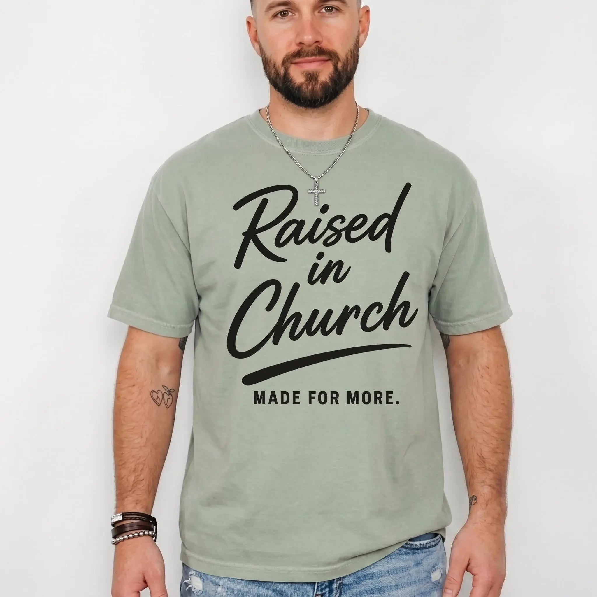 Raised In Church – Graphic Tee | Mens Church Shirt | Oversized Christian tee | Comfort Colors Christian Top | Trendy Church T-shirt