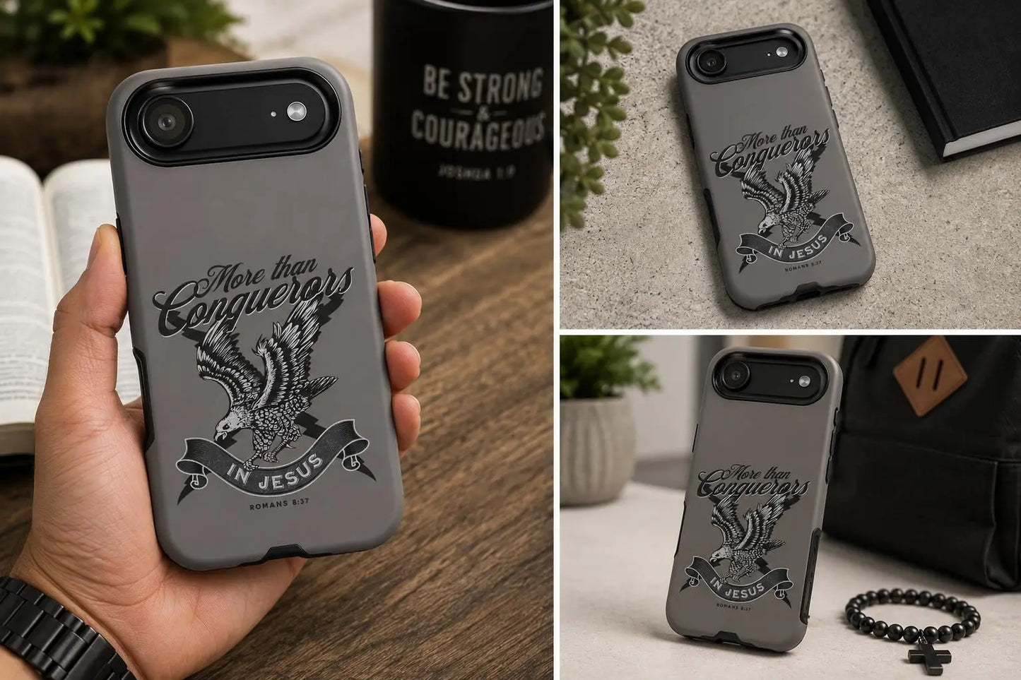More Than Conquerors Bible Verse Phone Case, Christian iPhone 17 Tough Cover, Minimalist Scripture Gift, Christian Bible Verse Phone Case