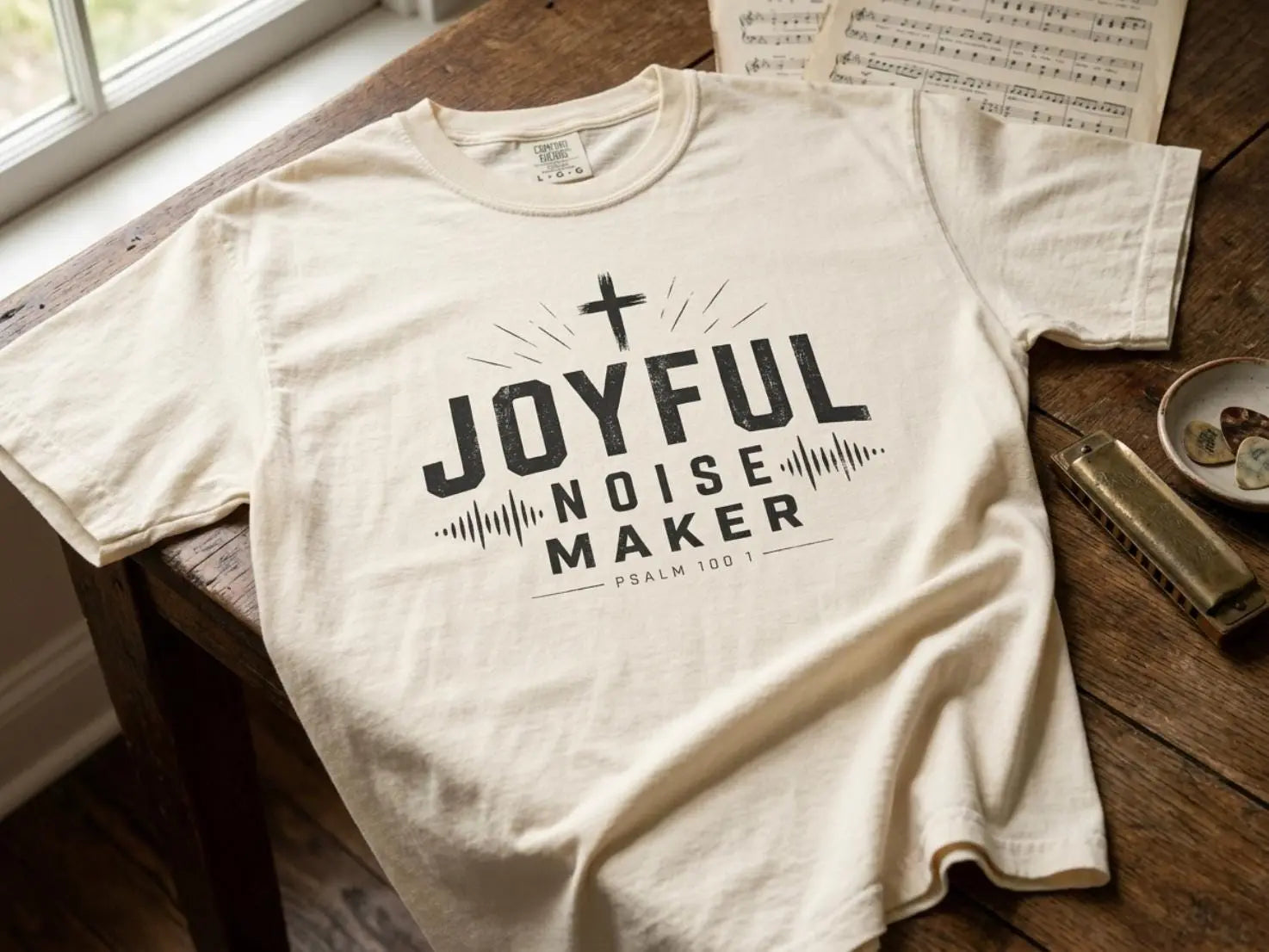 Joyful Noise Maker Christian T-Shirt, Church Tee, Christian Worship Shirt, Faith Graphic Tee, Praise Jesus Tee, Gift for Worship Leader
