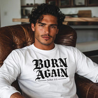 Christian Streetwear Long Sleeve Shirt | Born Again Comfort Colors Mens Bible Verse Tee | Faith Based Clothing Religious Gift for Him