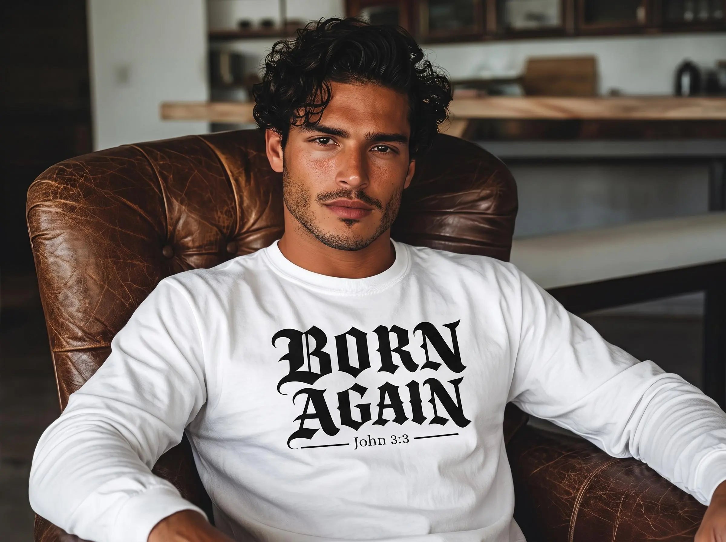 Christian Streetwear Long Sleeve Shirt | Born Again Comfort Colors Mens Bible Verse Tee | Faith Based Clothing Religious Gift for Him