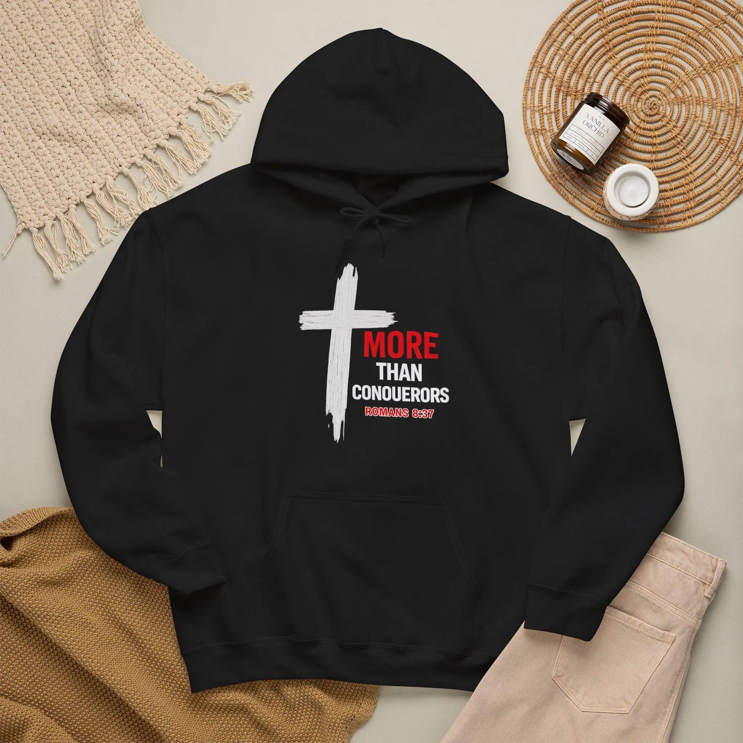 More Than Conquerors Hoodie, Mens Faith Hoodie, Mens Faith Apparel, Faith Based Sweatshirt, Christian Mens Hoodie, Youth Pastor Gift