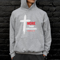 More Than Conquerors Hoodie, Mens Faith Hoodie, Mens Faith Apparel, Faith Based Sweatshirt, Christian Mens Hoodie, Youth Pastor Gift