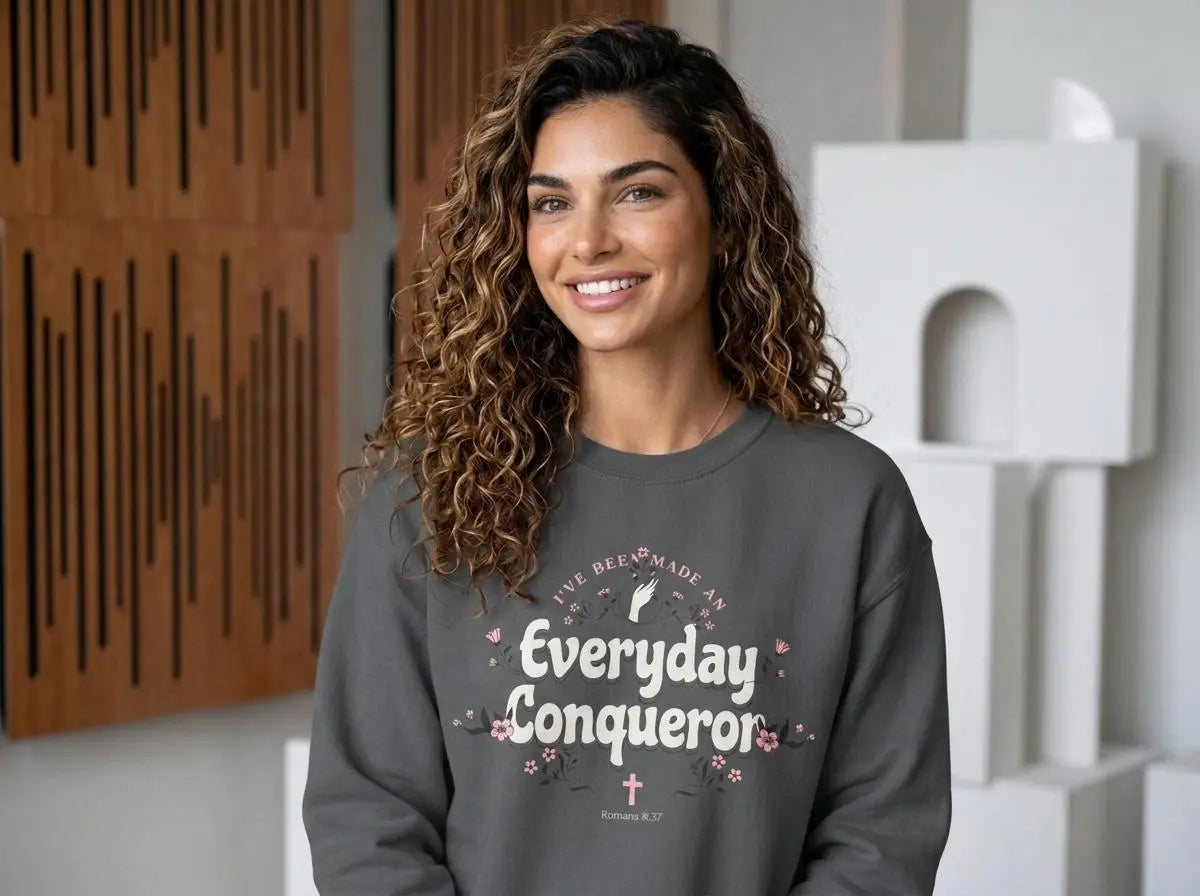 Everyday Conqueror sweatshirt, Christian Sweatshirt, Bible Verse Sweater, Christian Sweat For Women, Church Hoodie, Youth Pastor Gift