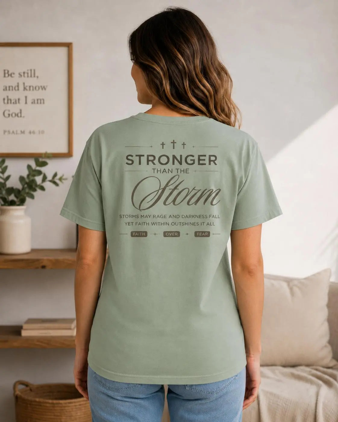 Stronger Than the Storm T-shirt | Faith Over Fear Christian Tee | Christian Women’s Comfort Colors Tee, Jesus Tee, Christian Gift for Wife