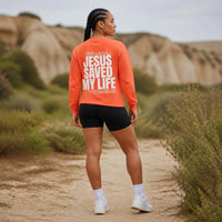 Jesus Saved My Life Long Sleeve Shirt, Faith-Based Graphic Tee, Faith Gift for Her , A Child of God tee, Trendy Christian Top