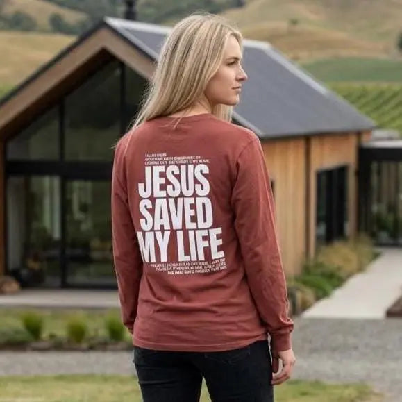 Jesus Saved My Life Long Sleeve Shirt, Faith-Based Graphic Tee, Faith Gift for Her , A Child of God tee, Trendy Christian Top