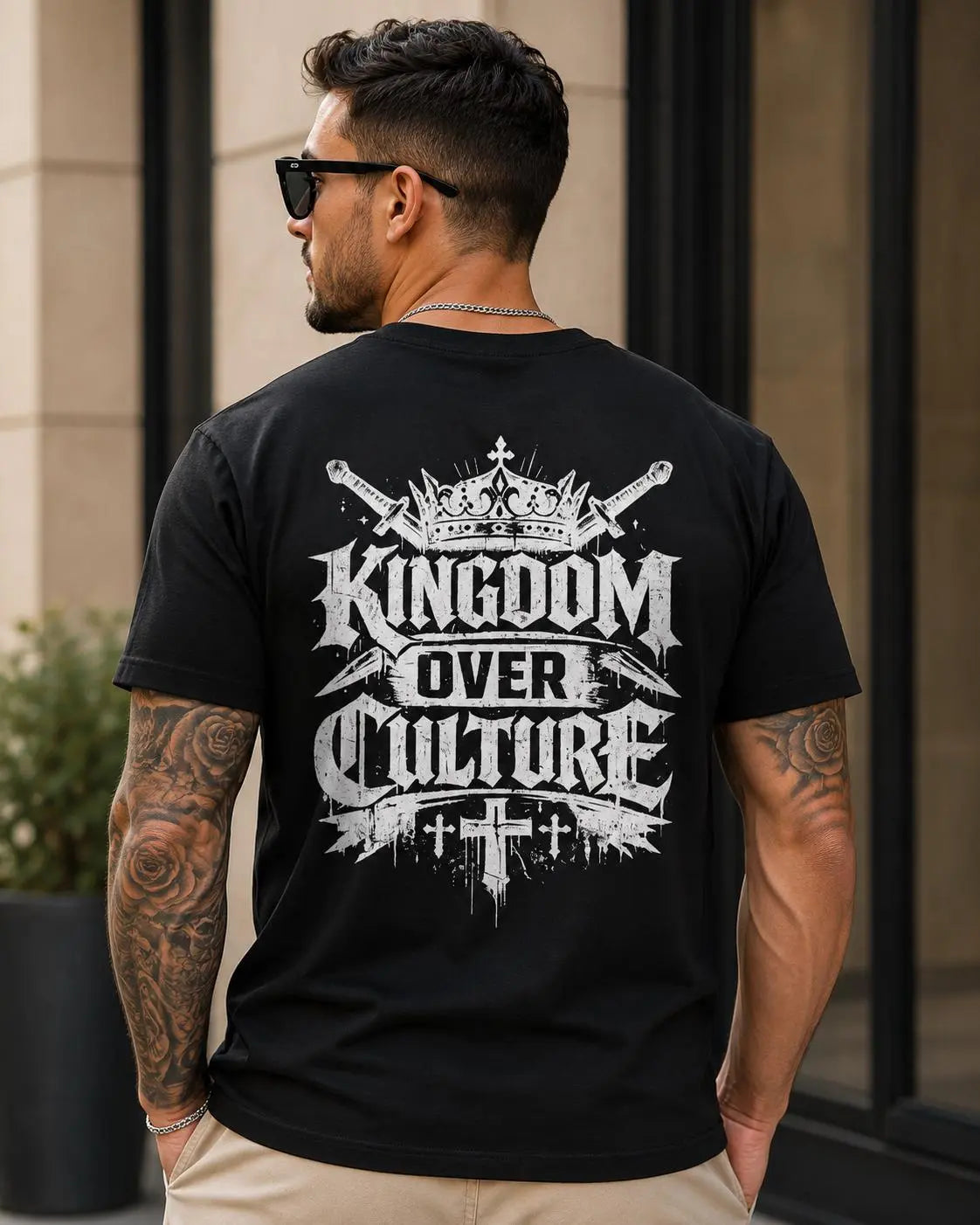 Kingdom Over Culture T-shirt | Christian Crown & Cross Design