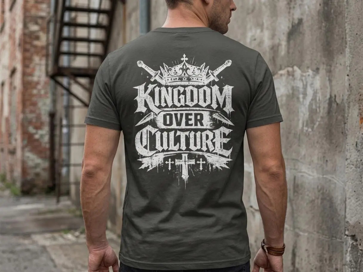 Kingdom Over Culture T-shirt | Christian Crown & Cross Design
