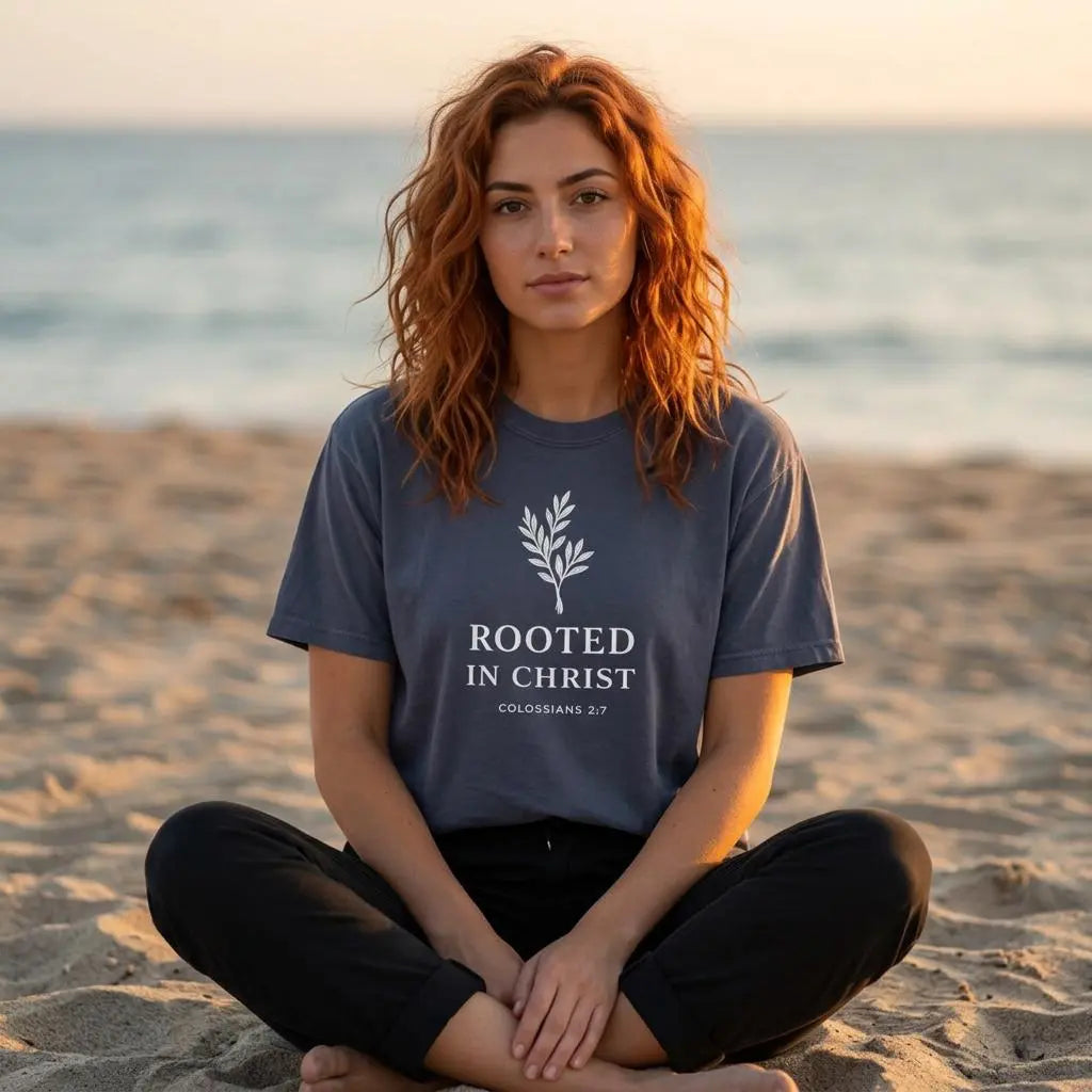 Rooted in Christ T-Shirt | Faith Tee | Bible Verse T-Shirt | Faith-Based Gift for Women | Christian Comfort Colors