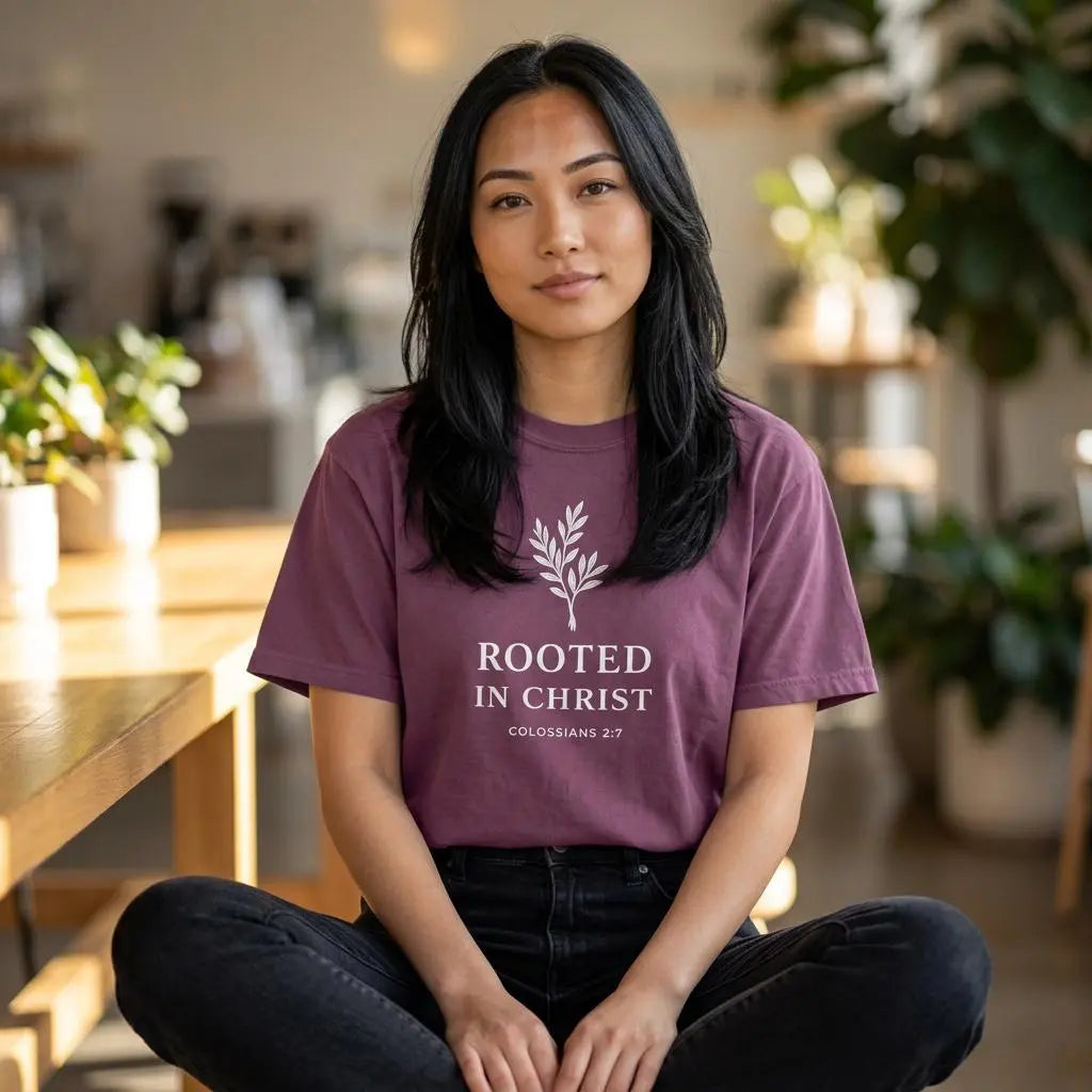 Rooted in Christ T-Shirt | Faith Tee | Bible Verse T-Shirt | Faith-Based Gift for Women | Christian Comfort Colors