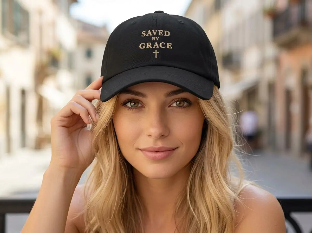 Saved by Grace Christian Hat, Embroidered Faith Cap, Christian Baseball Cap, Jesus Gift for Men or Women, Minimalist Religious Hat