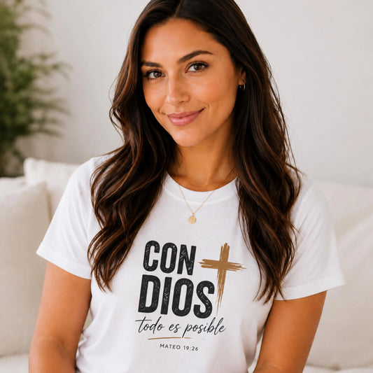 Playera Cristiana Para Mujer | Con Dios Spanish Faith Tee | Spanish Scripture Apparel | Spanish Christian Shirt
