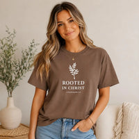 Rooted in Christ T-Shirt | Faith Tee | Bible Verse T-Shirt | Faith-Based Gift for Women | Christian Comfort Colors