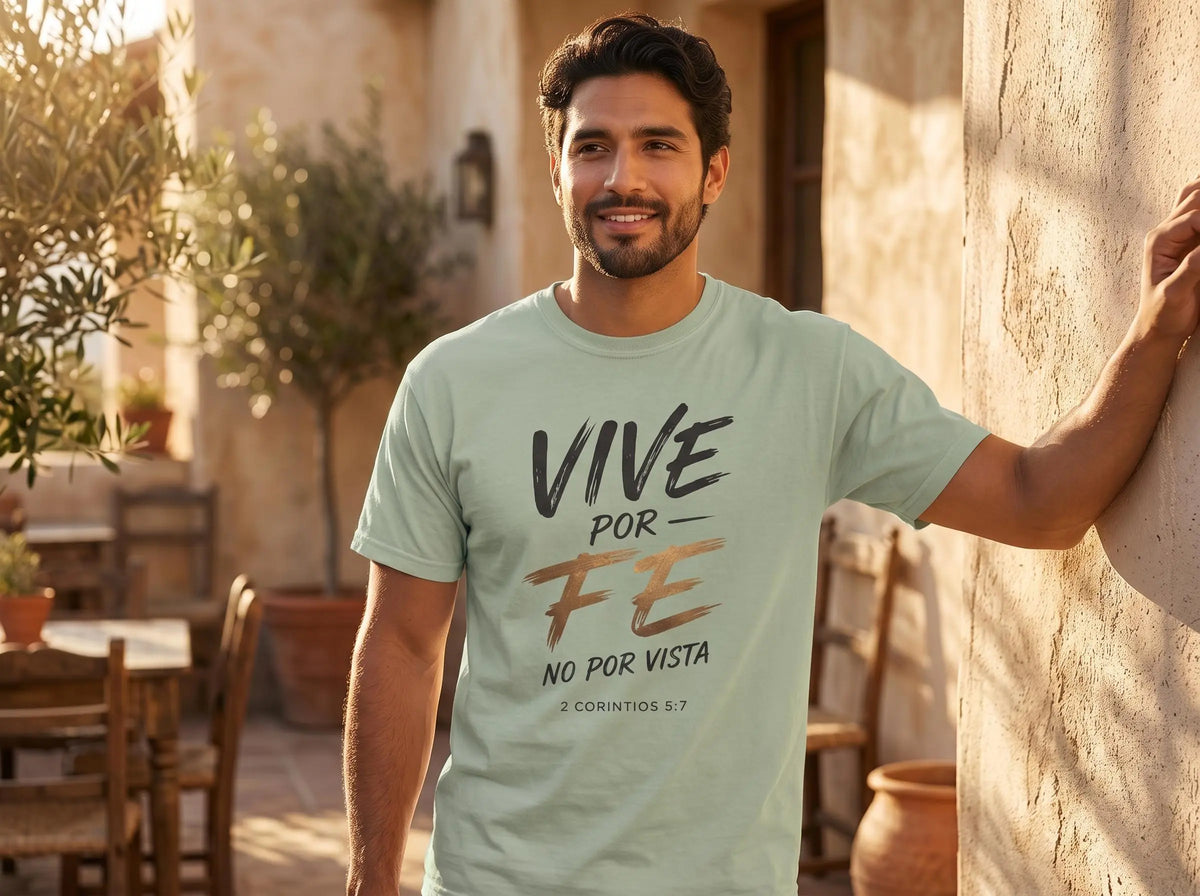 Spanish Christian Shirt | Vive Por Fe No Por Vista Tee | Spanish Faith Based T-Shirt | Spanish Comfort Colors Christian Tee