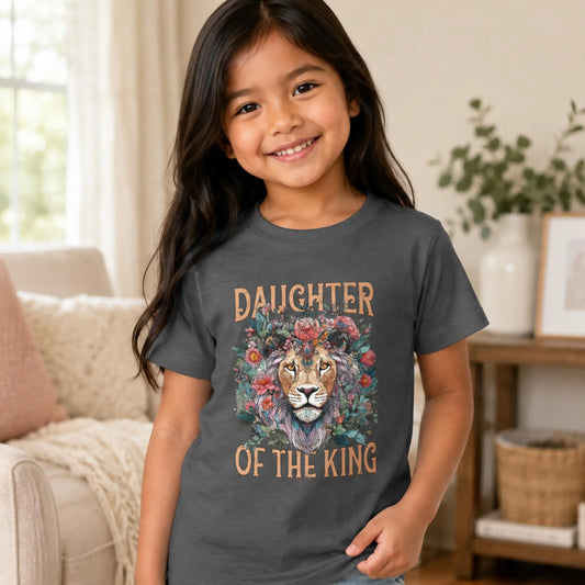 Daughter of the King Lion Floral Youth Tee | Christian Faith Kids Shirt | Christian Kids T-Shirt | Christian Kids Gift