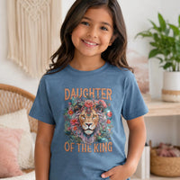 Daughter of the King Lion Floral Youth Tee | Christian Faith Kids Shirt | Christian Kids T-Shirt | Christian Kids Gift