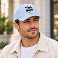 Walk by Faith Christian Hat, Embroidered Cotton Baseball Cap for Men and Women, Unisex Christian Design