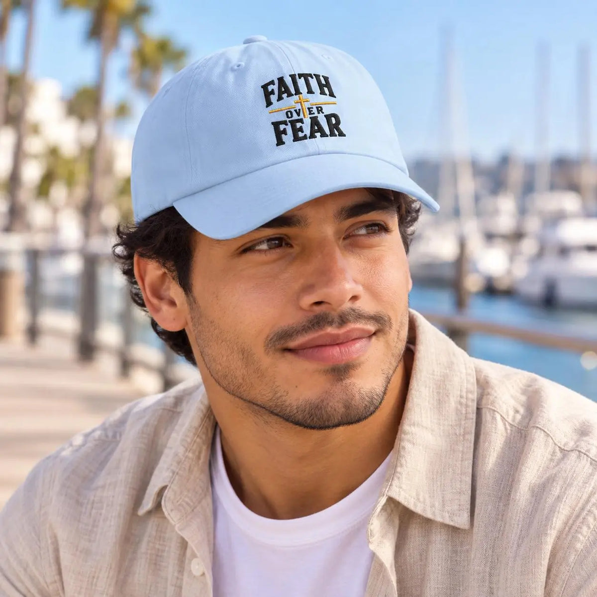 Faith Over Fear Dad Cap | Christian Cross Embroidered Baseball Hat