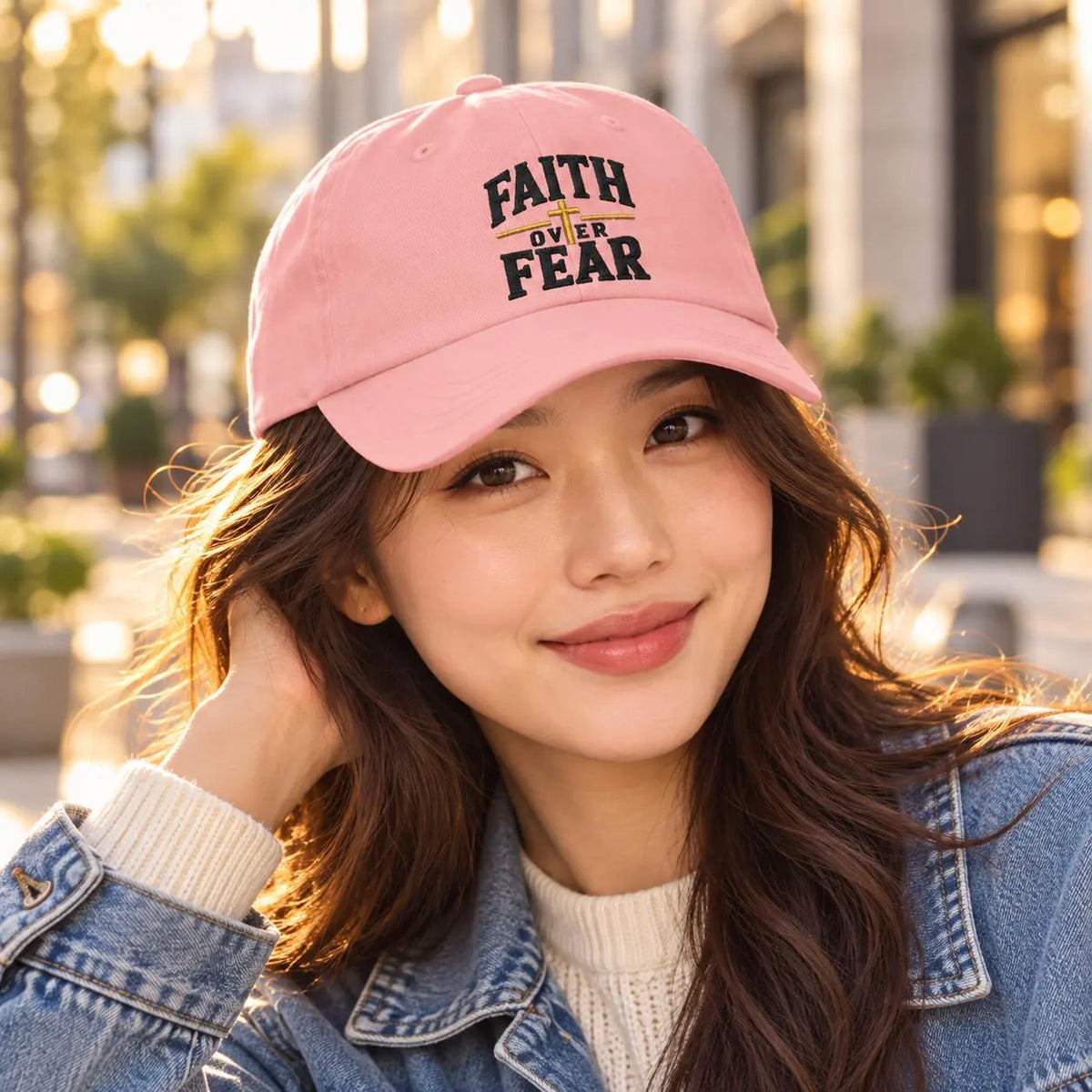 Faith Over Fear Dad Cap | Christian Cross Embroidered Baseball Hat