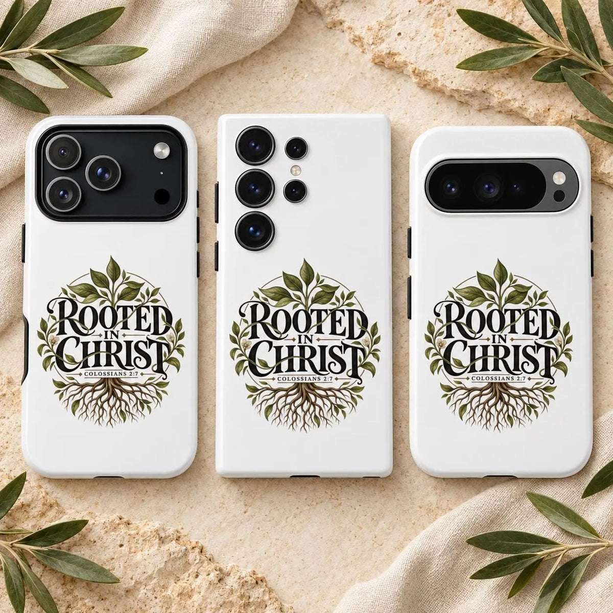 Rooted in Christ Phone Case, Colossians 2:7 Christian Case, iPhone Samsung Galaxy Google Pixel Cover, Faith Gift