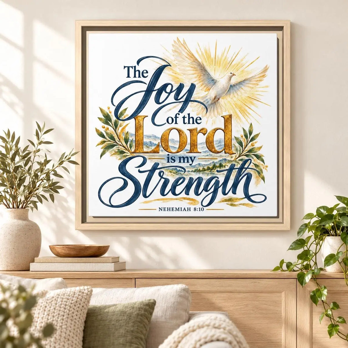 Joy of the Lord Scripture Wall Art, Framed Canvas Wall Art, Faith Inspired Home Decor, Religious Wall Art, Bible Verse Decor, Christian Gift