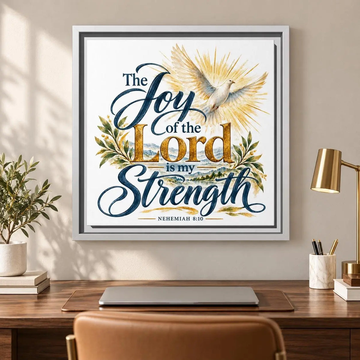 Joy of the Lord Scripture Wall Art, Framed Canvas Wall Art, Faith Inspired Home Decor, Religious Wall Art, Bible Verse Decor, Christian Gift