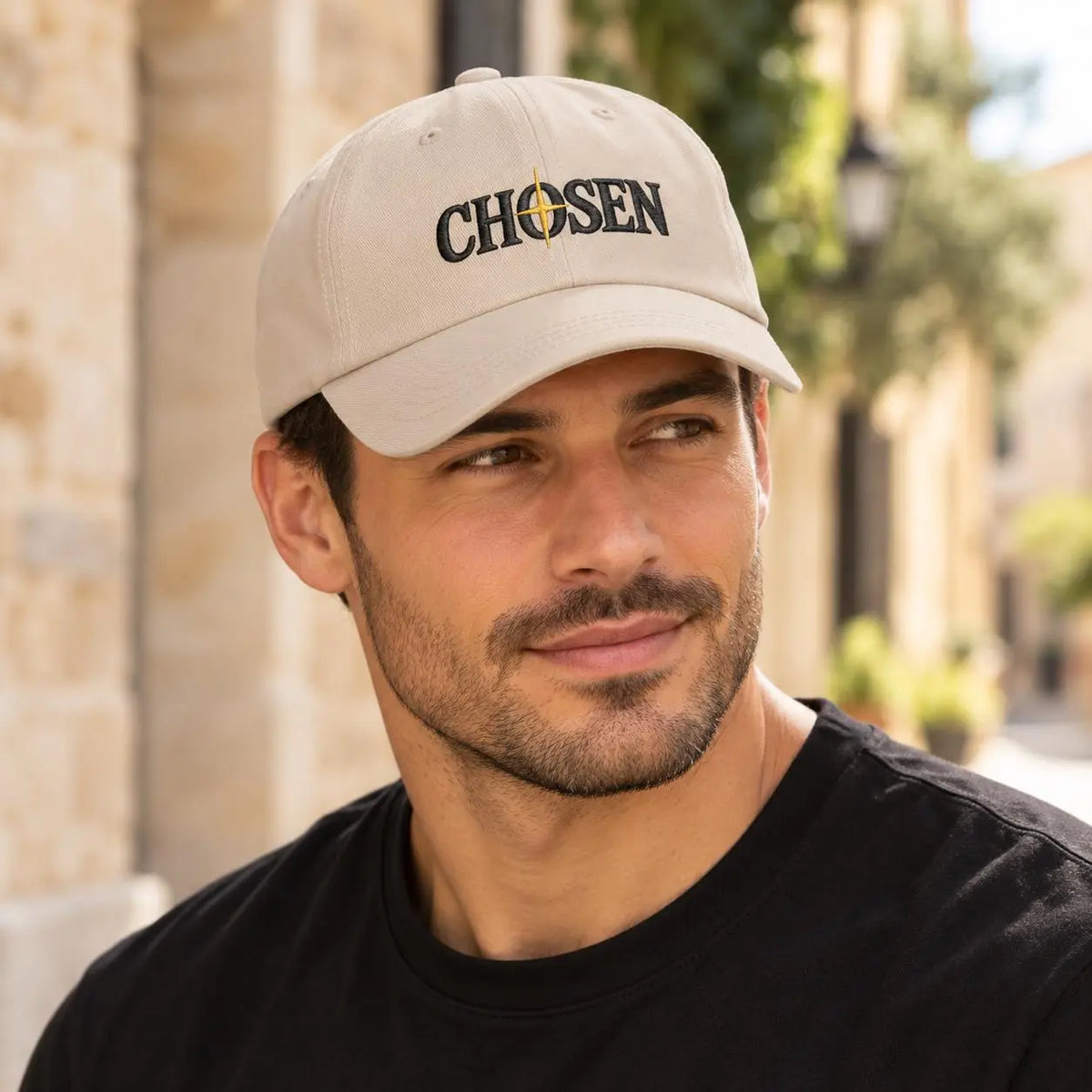 CHOSEN compass logo Cap | Embroidered dad hat, white adjustable