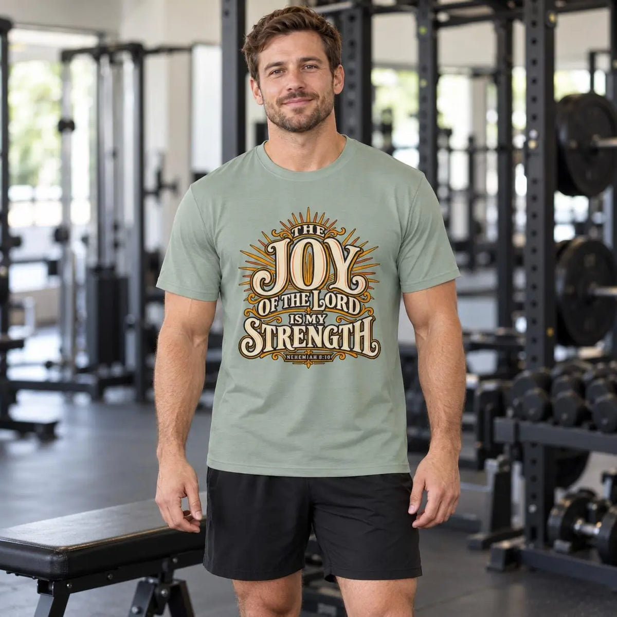 The Joy of the Lord Is My Strength Shirt, Men's Christian Performance Gym Tee, Christian Scripture Apparel, Christian Gym Apparel