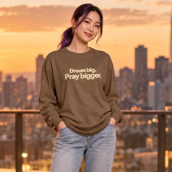 Faith Based Long Sleeve T-Shirt | Inspirational Faith Tee | Dream Big Pray Bigger Comfort Colors Long Sleeve Shirt, Womens Christian Tee