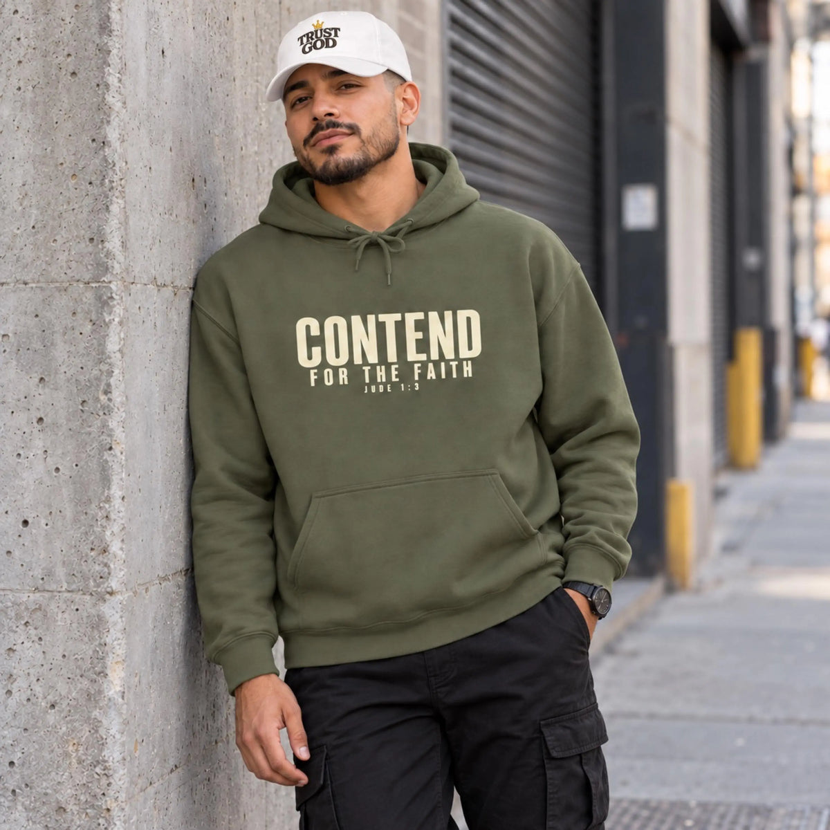 Contend for the Faith Christian Hoodie, Faith Based Pullover Sweatshirt, Church Sweater, Christian Streetwear, Gift For Christian Dad